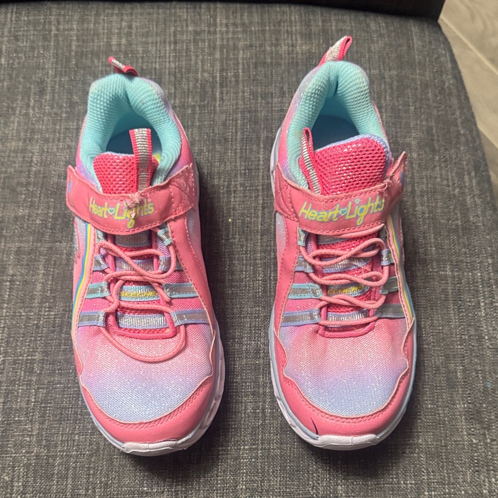 Skechers Heart Lights Pink and Aqua Sneakers
